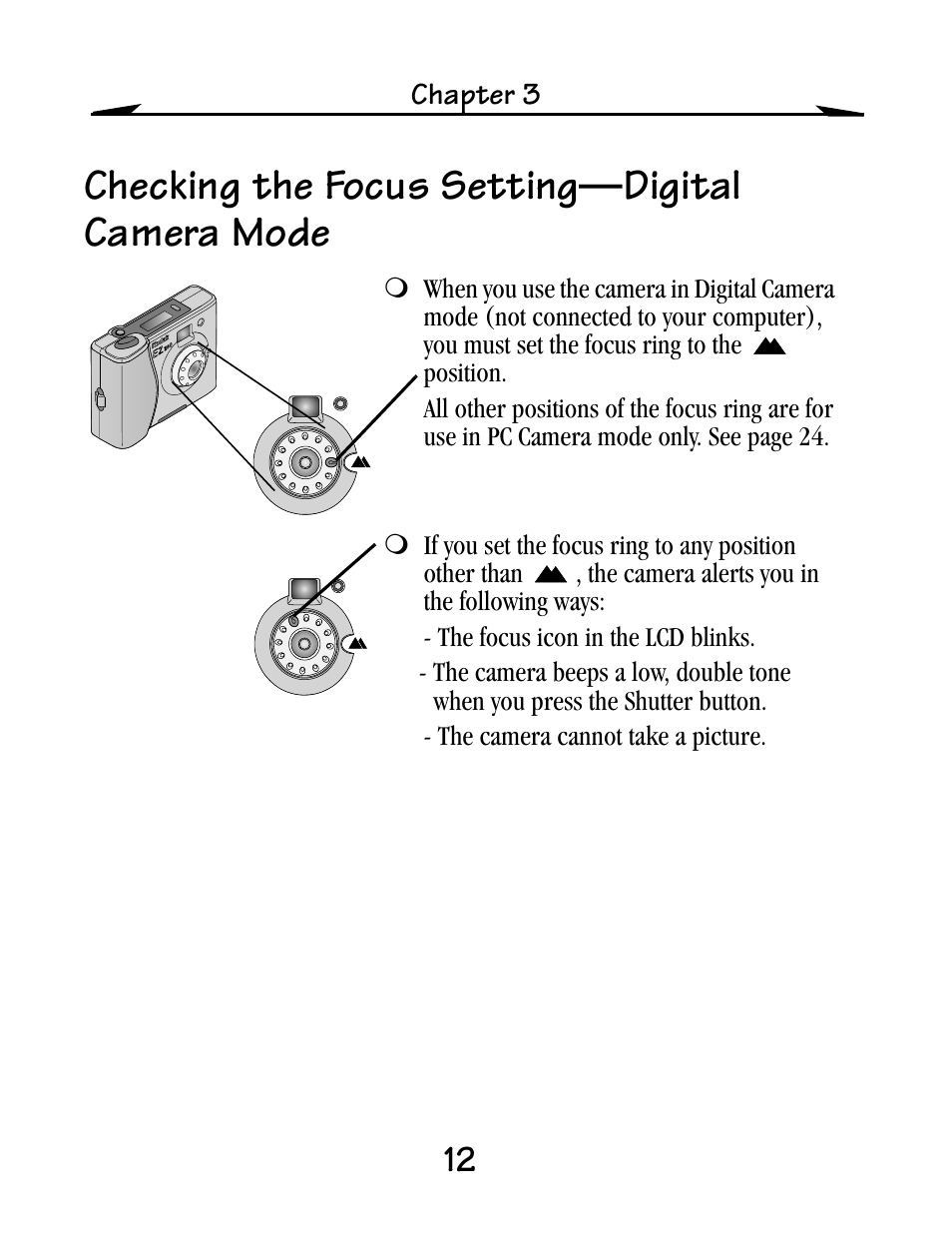 Checking the focus setting—digital camera mode | Kodak EZ200 User Manual | Page 28 / 81