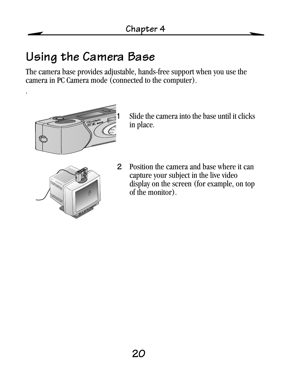 Using the camera base | Kodak EZ200 User Manual | Page 36 / 81