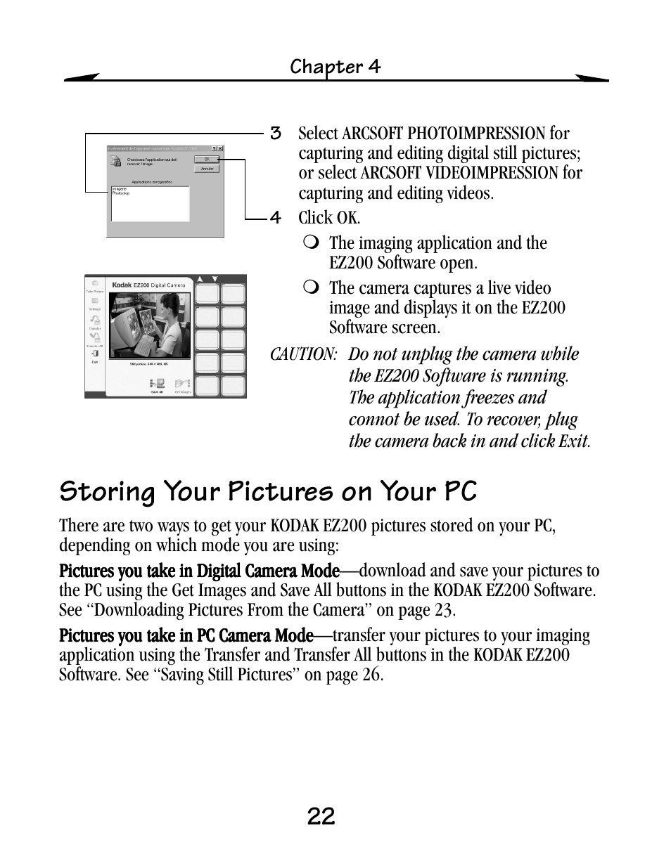 Storing your pictures on your pc | Kodak EZ200 User Manual | Page 38 / 81