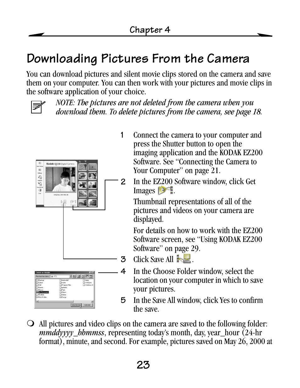 Downloading pictures from the camera | Kodak EZ200 User Manual | Page 39 / 81