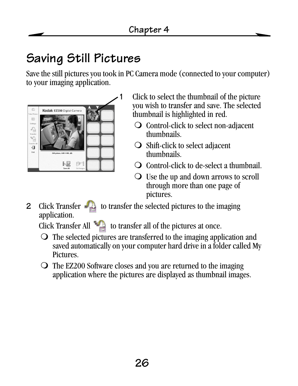 Saving still pictures | Kodak EZ200 User Manual | Page 42 / 81