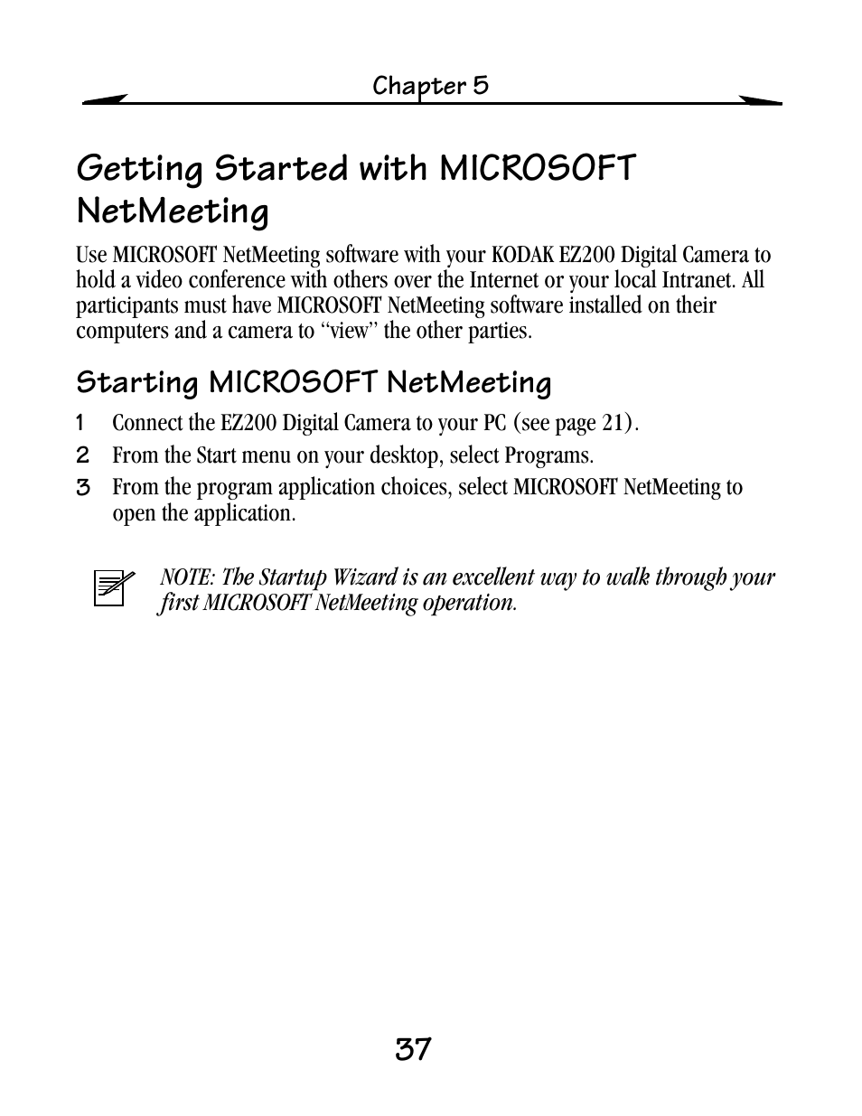 Getting started with microsoft netmeeting, Starting microsoft netmeeting | Kodak EZ200 User Manual | Page 53 / 81