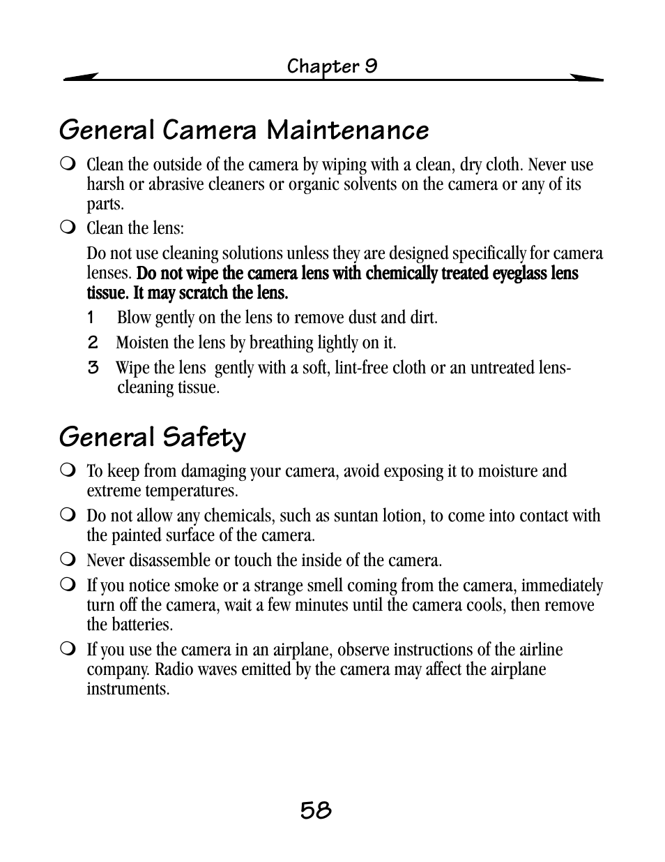 General camera maintenance, General safety | Kodak EZ200 User Manual | Page 74 / 81