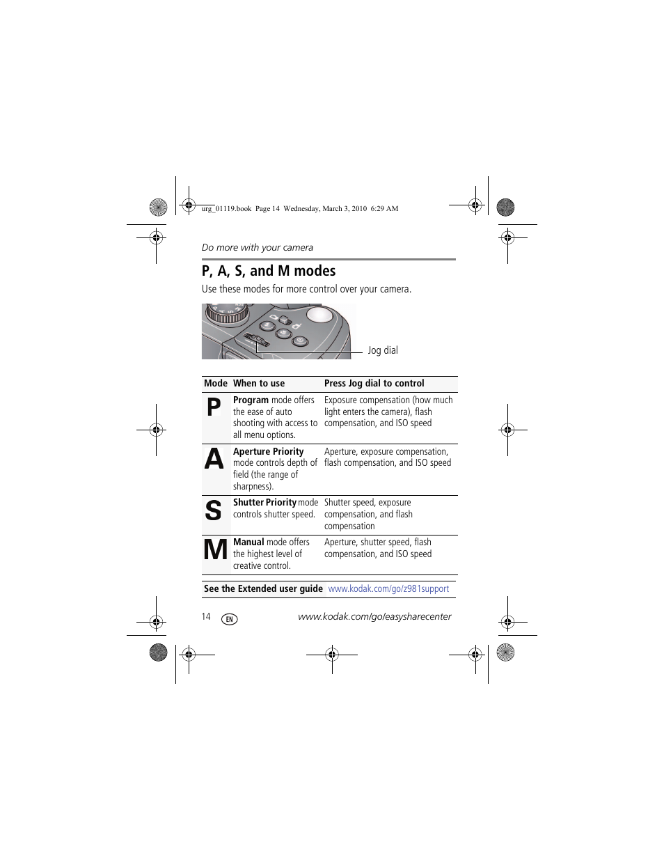 P, a, s, and m modes | Kodak Z981 User Manual | Page 14 / 29