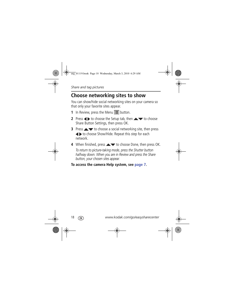 Choose networking sites to show | Kodak Z981 User Manual | Page 18 / 29