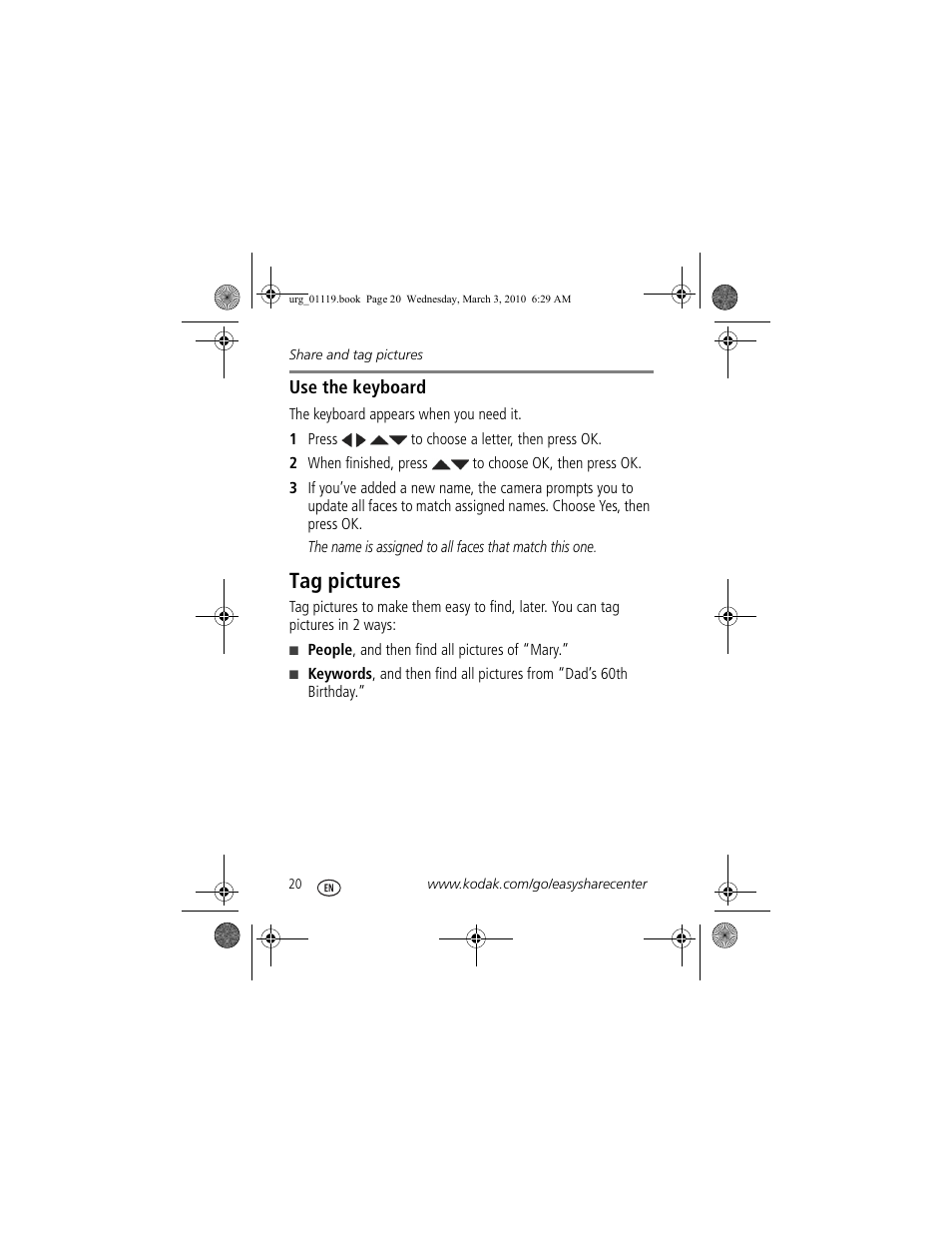 Tag pictures | Kodak Z981 User Manual | Page 20 / 29