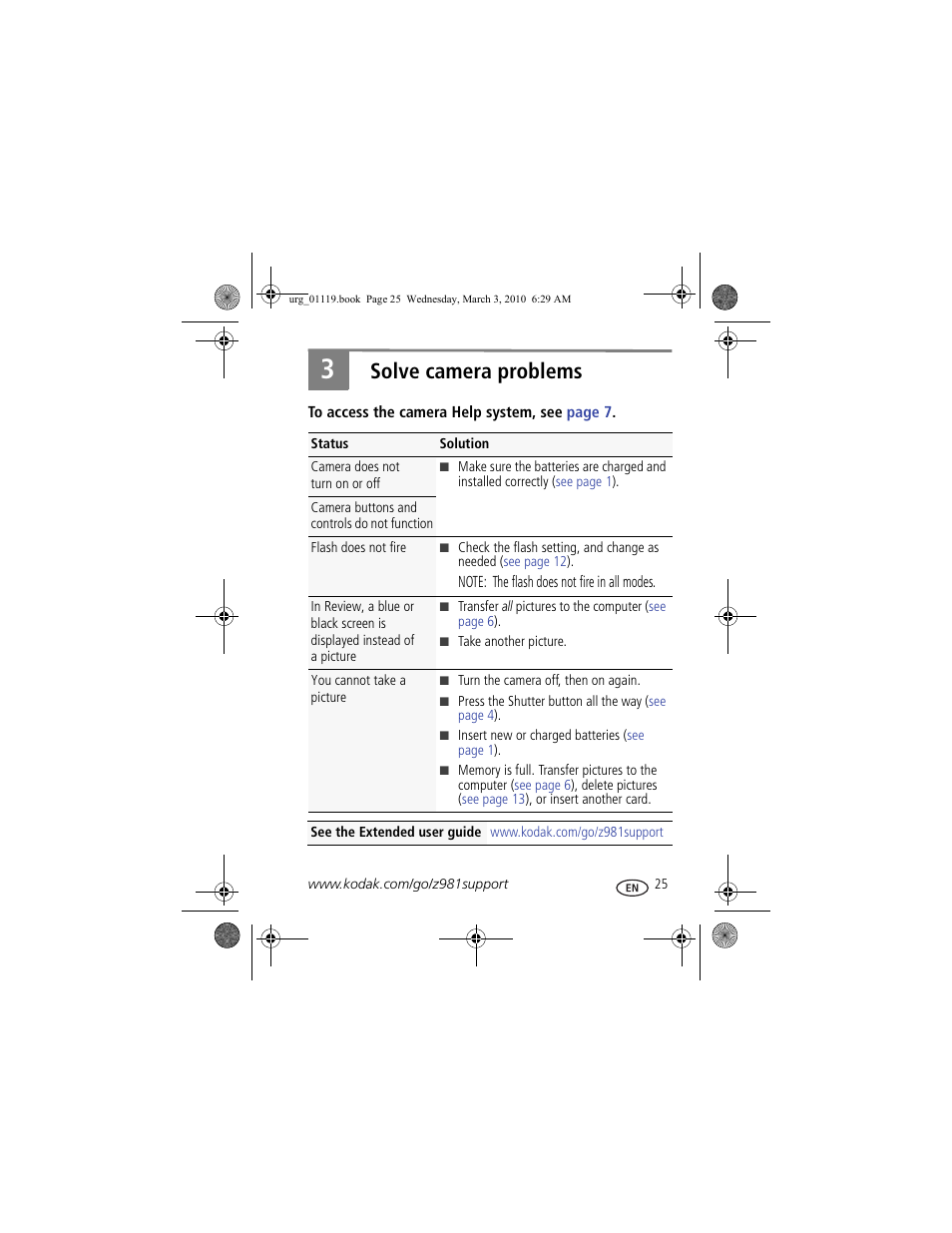 Solve camera problems | Kodak Z981 User Manual | Page 25 / 29