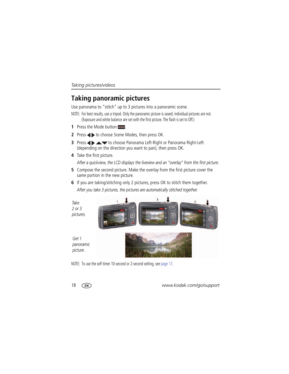 Taking panoramic pictures | Kodak MD55 User Manual | Page 24 / 70