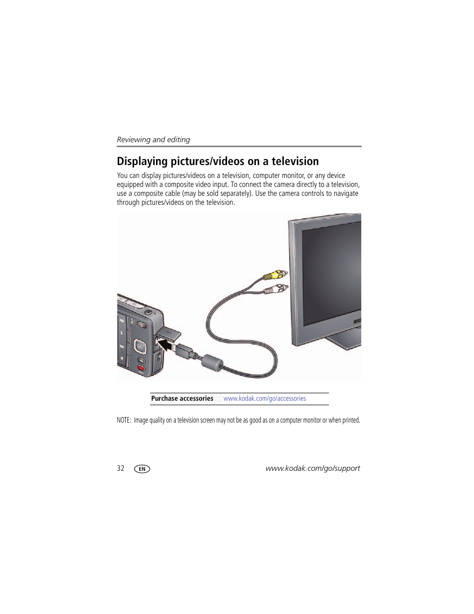 Displaying pictures/videos on a television | Kodak MD55 User Manual | Page 38 / 70