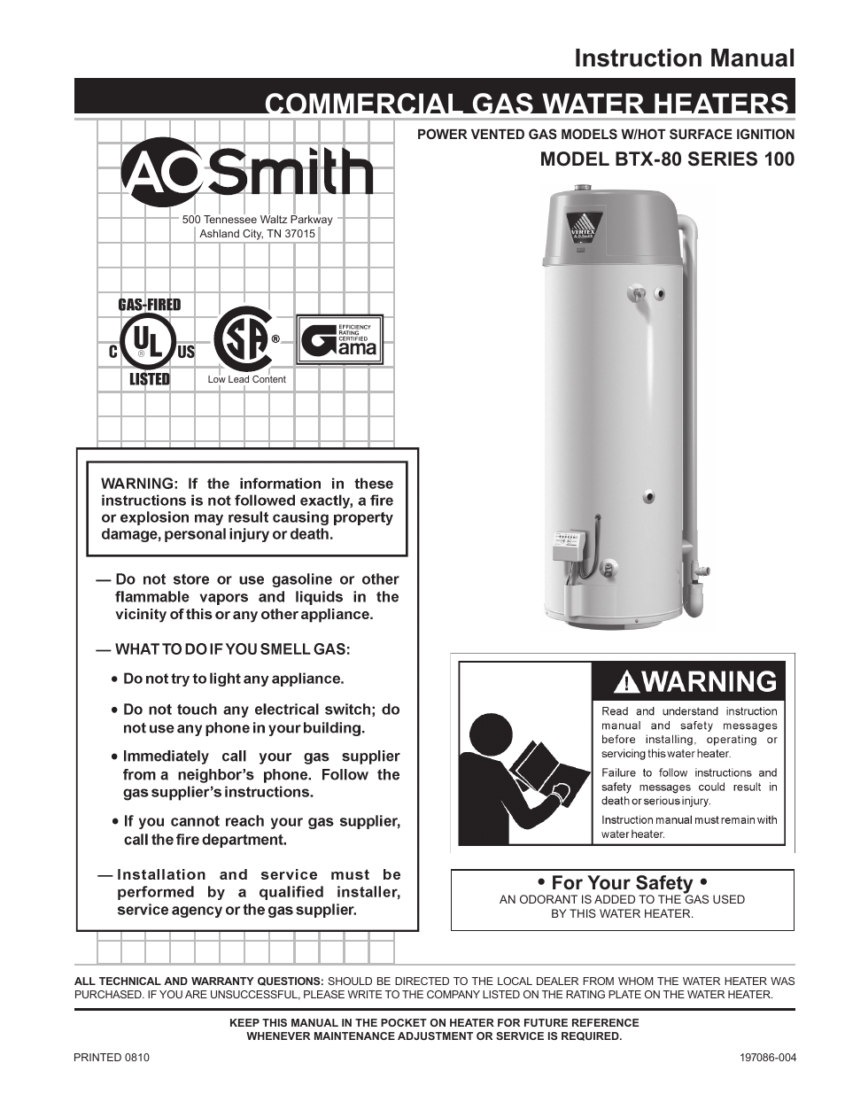 A.O. Smith BTX-80 SERIES 100 User Manual | 40 pages