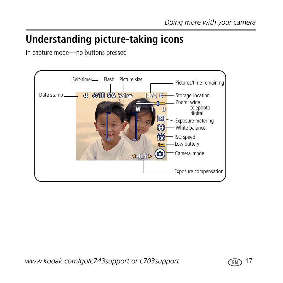 Understanding picture-taking icons | Kodak C703 User Manual | Page 17 / 30