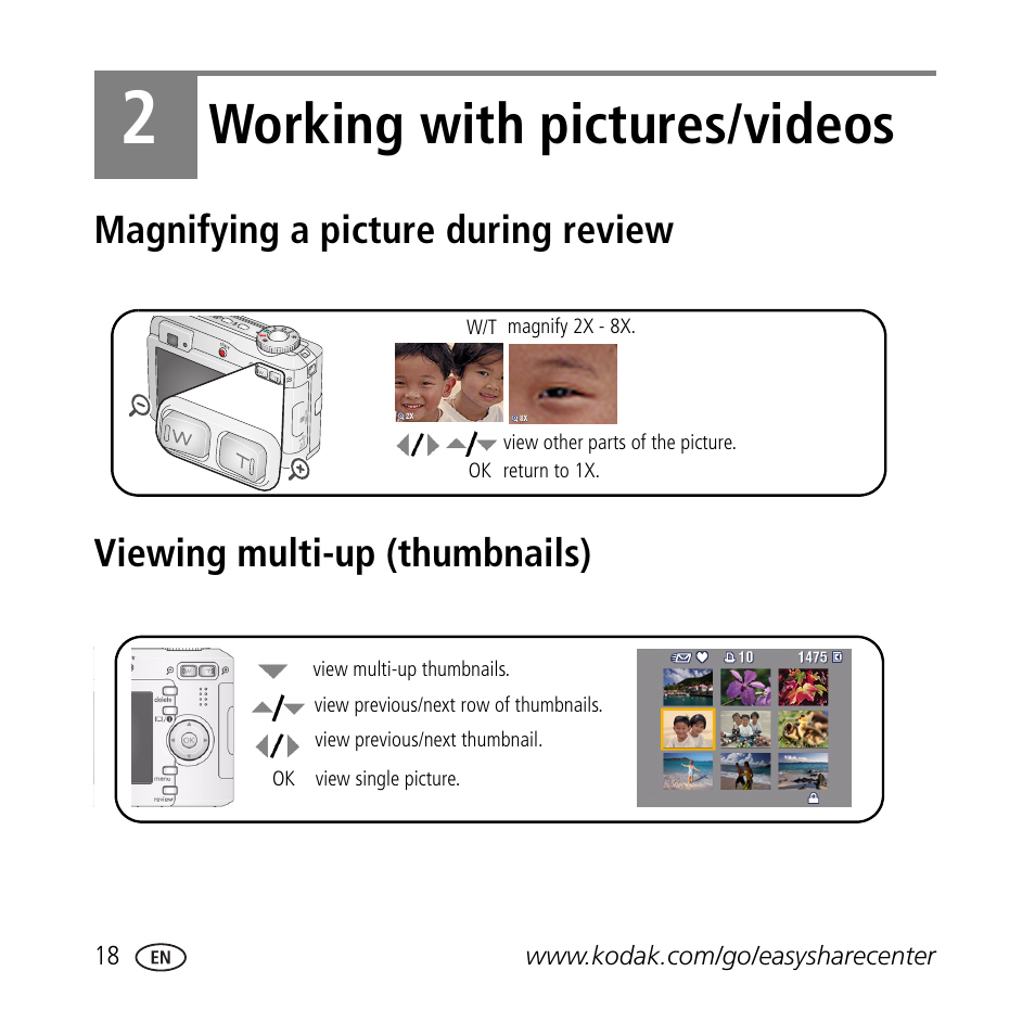 Working with pictures/videos | Kodak C703 User Manual | Page 18 / 30