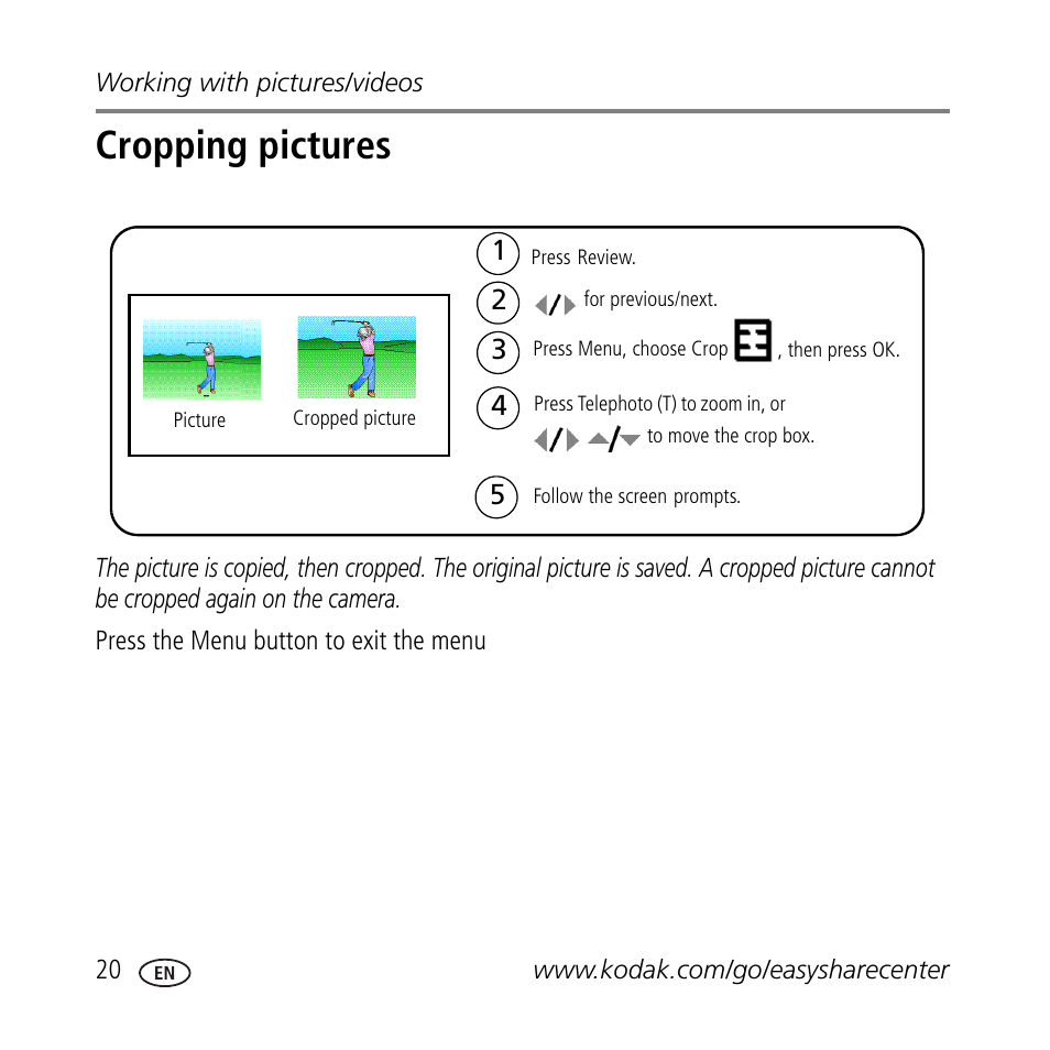 Cropping pictures | Kodak C703 User Manual | Page 20 / 30