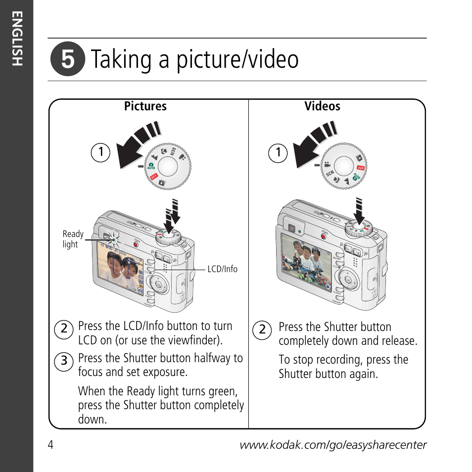 Taking a picture/video | Kodak C703 User Manual | Page 4 / 30