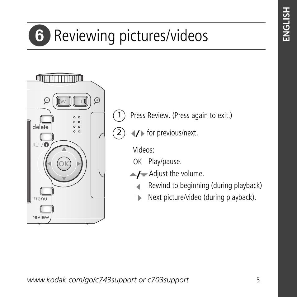 Reviewing pictures/videos | Kodak C703 User Manual | Page 5 / 30