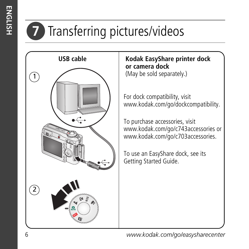 Transferring pictures/videos | Kodak C703 User Manual | Page 6 / 30