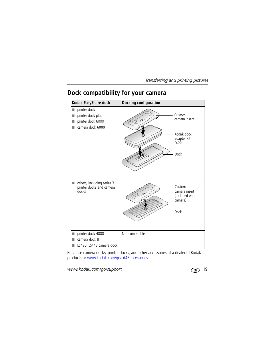 Dock compatibility for your camera | Kodak CD43 User Manual | Page 25 / 73