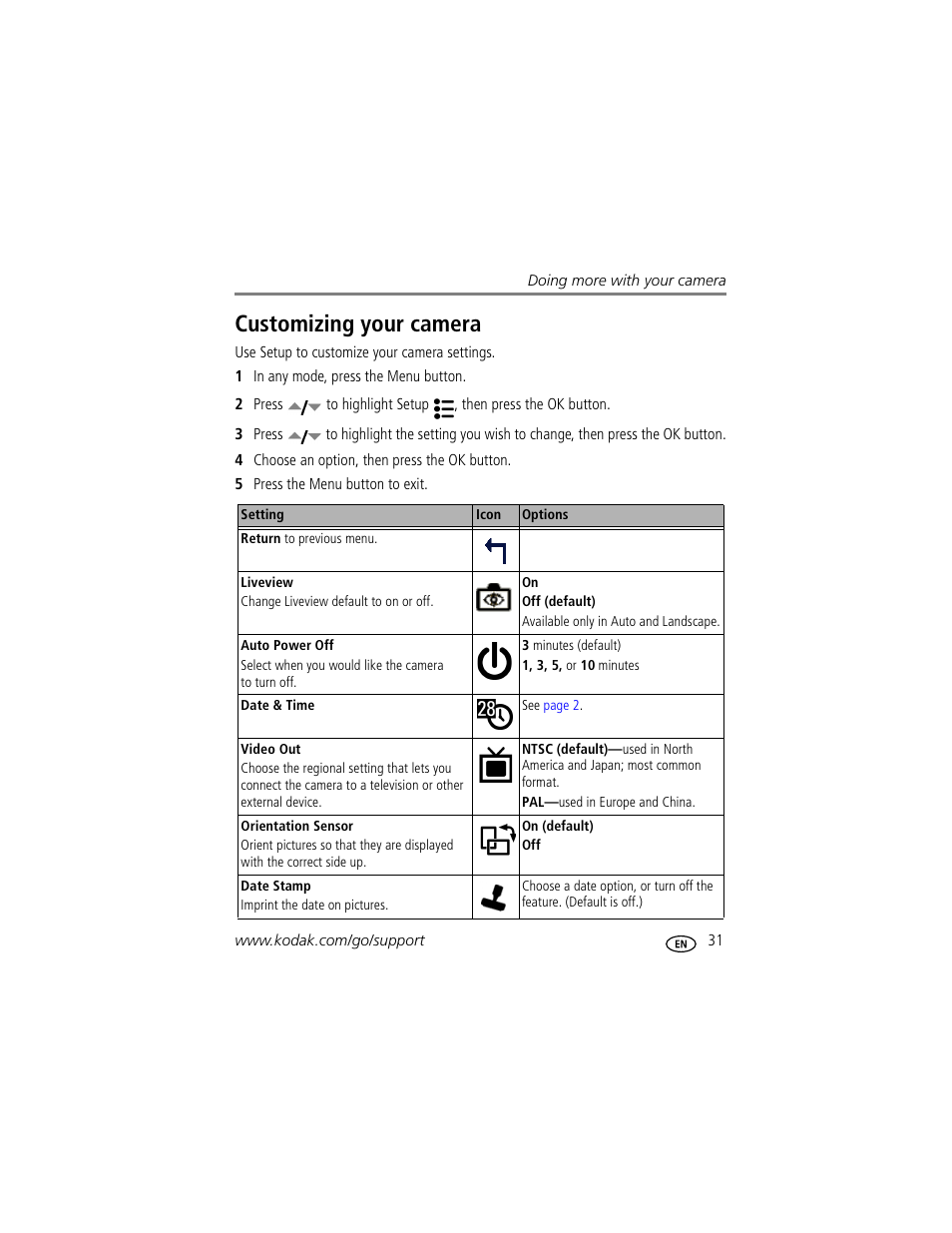 Customizing your camera | Kodak CD43 User Manual | Page 37 / 73