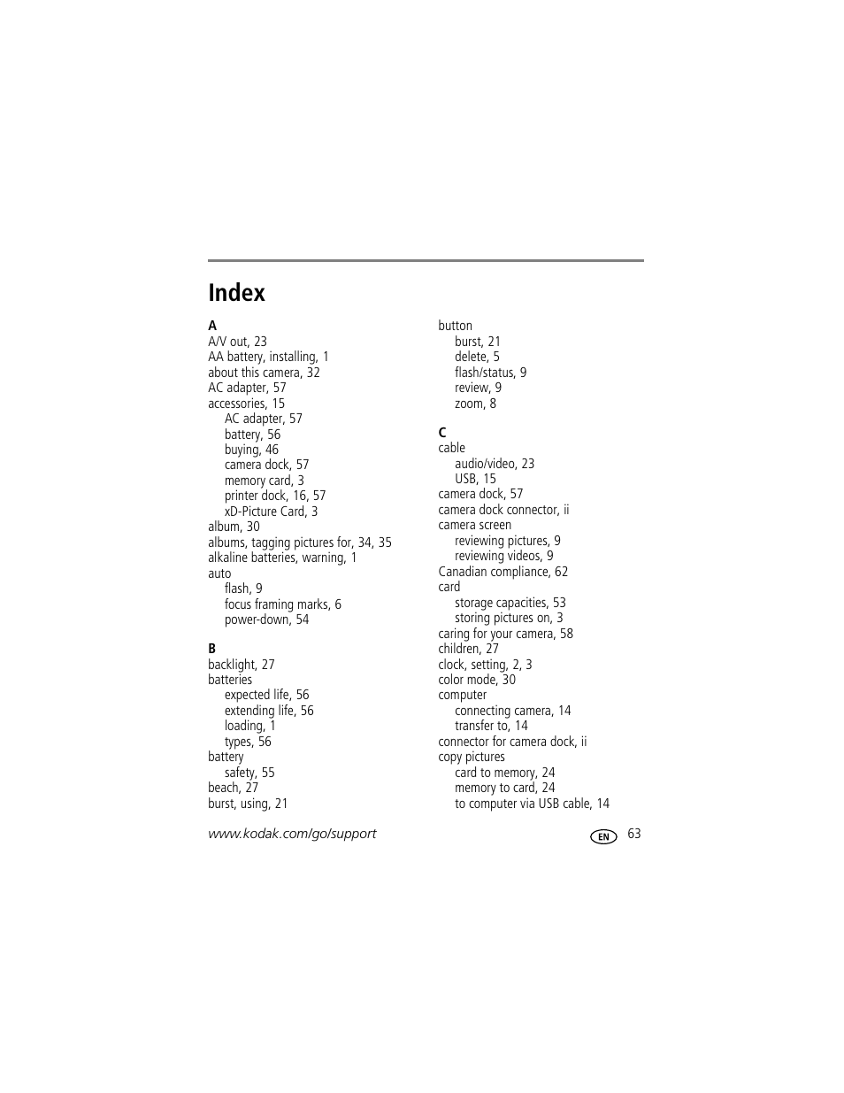 Index | Kodak CD43 User Manual | Page 69 / 73