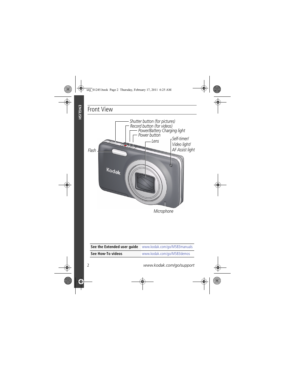 Product views, Front view | Kodak M583 User Manual | Page 2 / 27