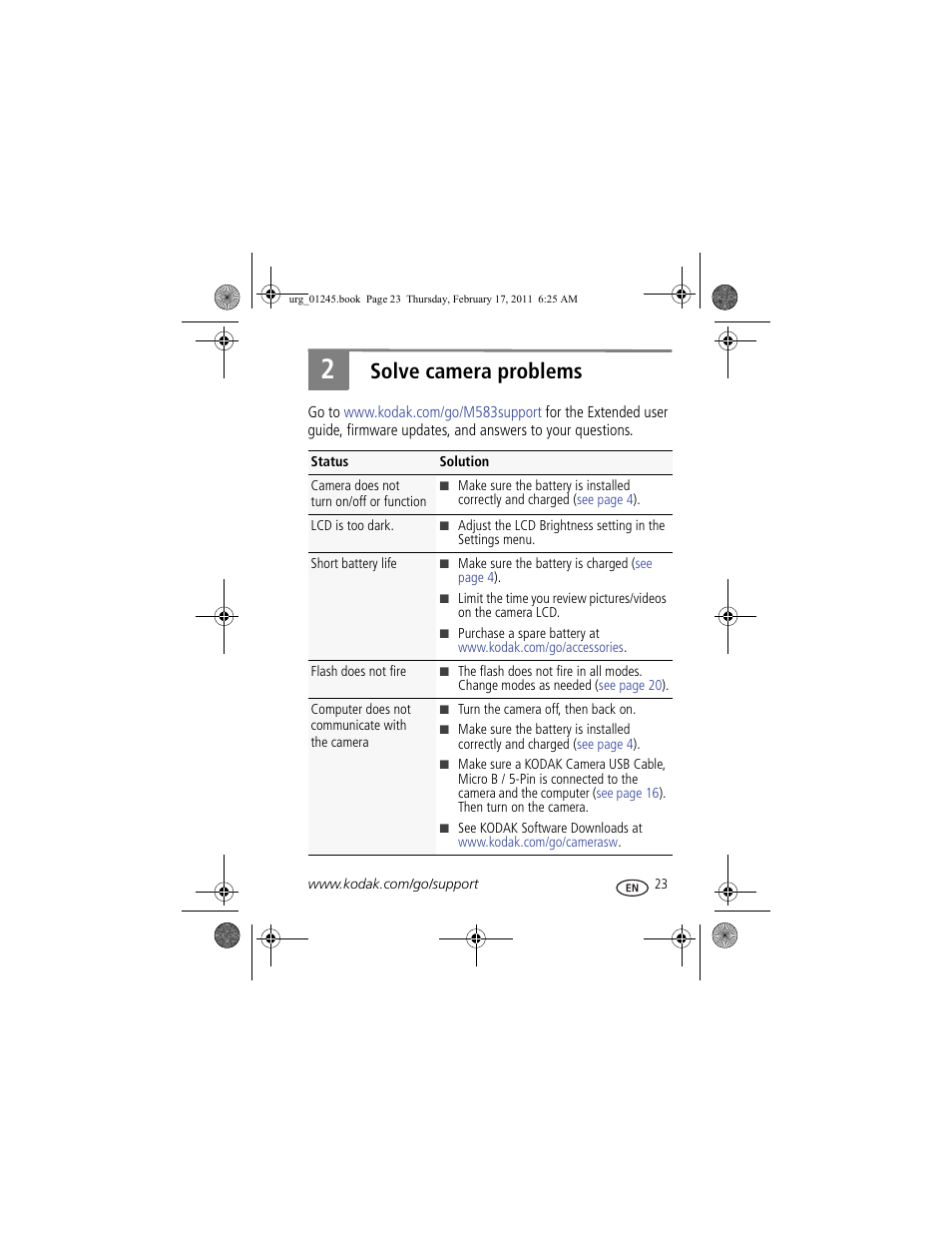 Solve camera problems | Kodak M583 User Manual | Page 23 / 27