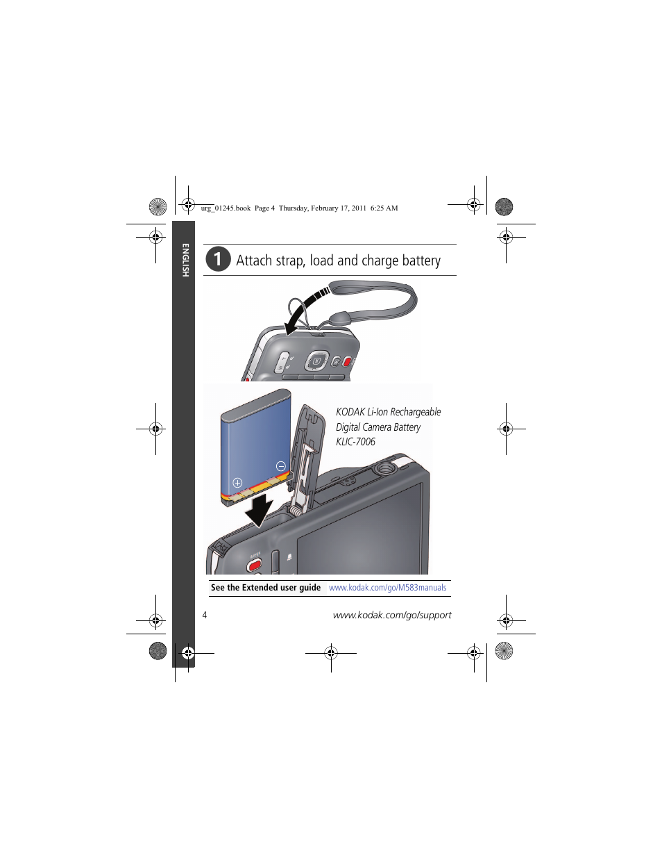 Get started with the kodak easyshare camera / m583, Attach strap, load and charge battery | Kodak M583 User Manual | Page 4 / 27