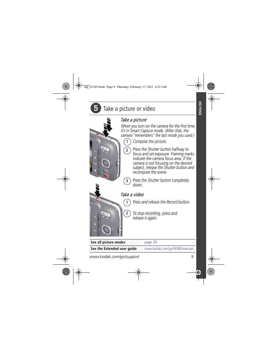 Take a picture or video | Kodak M583 User Manual | Page 9 / 27