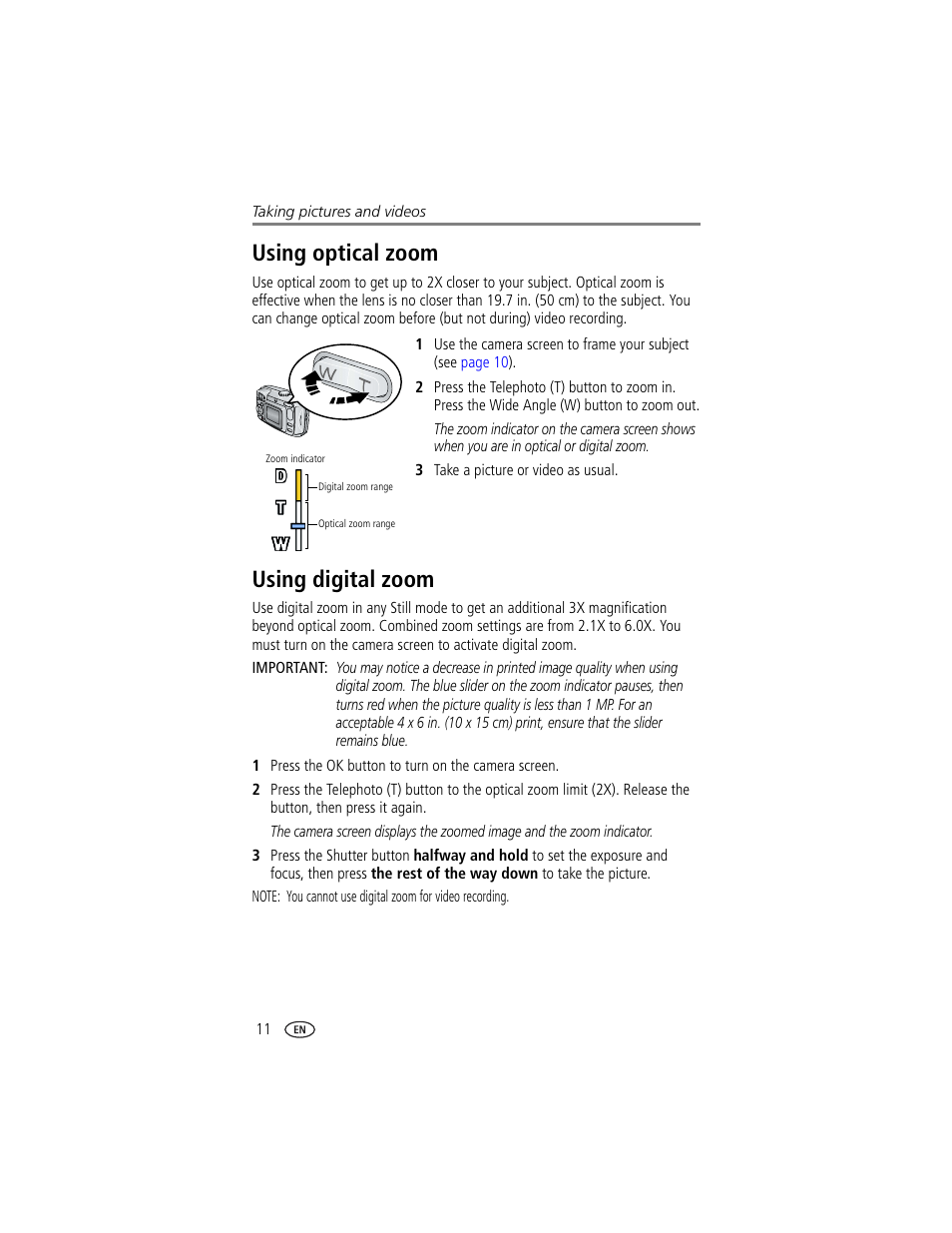 Using optical zoom, Using digital zoom, Using optical zoom using digital zoom | Kodak CX7220 User Manual | Page 18 / 60