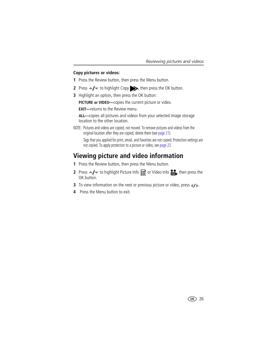 Viewing picture and video information, Icture/video information | Kodak CX7220 User Manual | Page 33 / 60