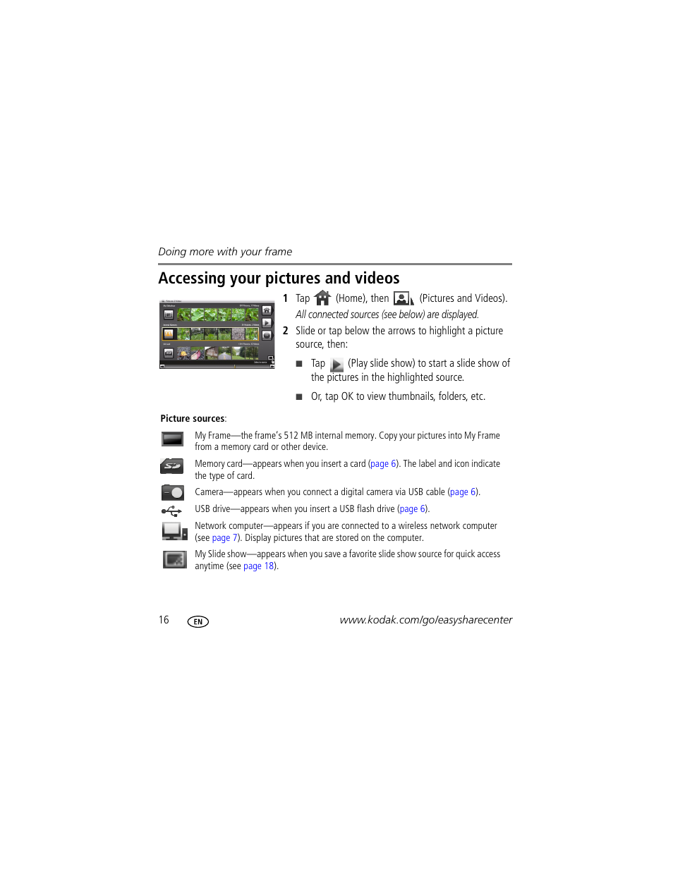 Accessing your pictures and videos | Kodak W820 User Manual | Page 16 / 30