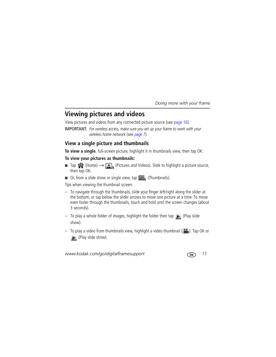 Viewing pictures and videos | Kodak W820 User Manual | Page 17 / 30