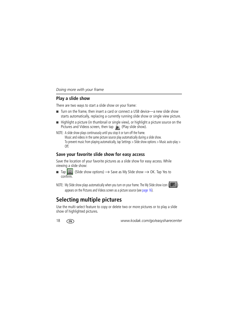 Selecting multiple pictures | Kodak W820 User Manual | Page 18 / 30