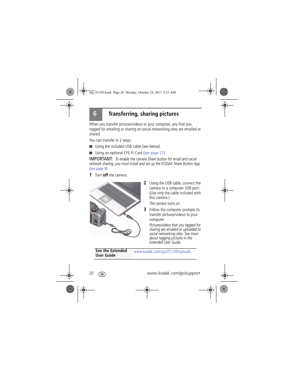 Transferring, sharing pictures, Transferring, sharing pictures 20 | Kodak Z5120 User Manual | Page 20 / 29