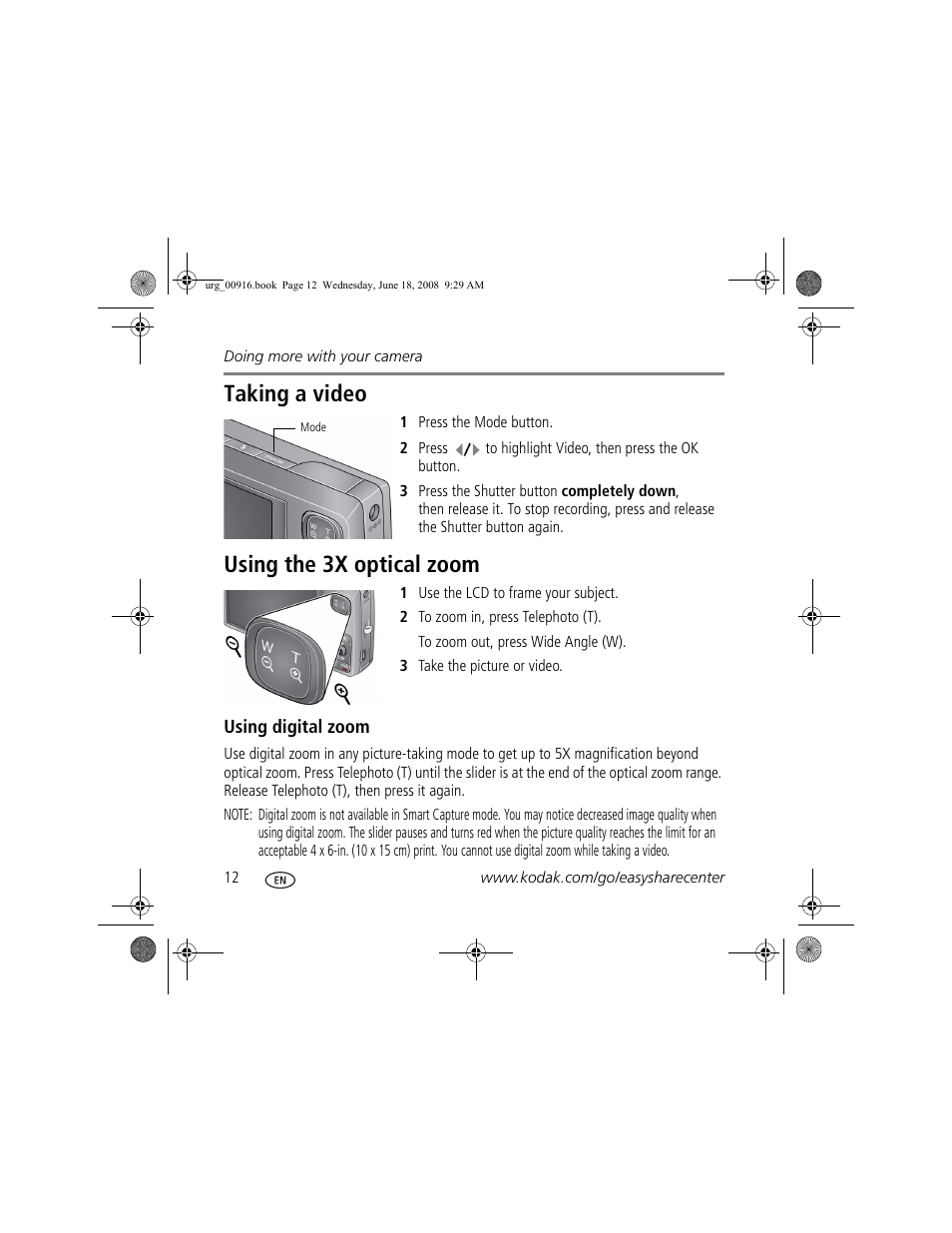 Taking a video, Using the 3x optical zoom | Kodak M1093 IS User Manual | Page 12 / 28