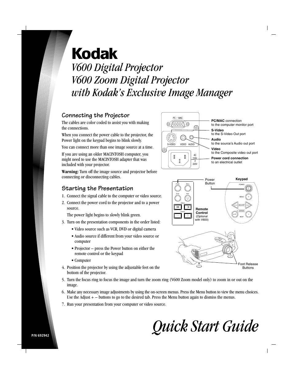 Kodak V600 Zoom User Manual | 2 pages