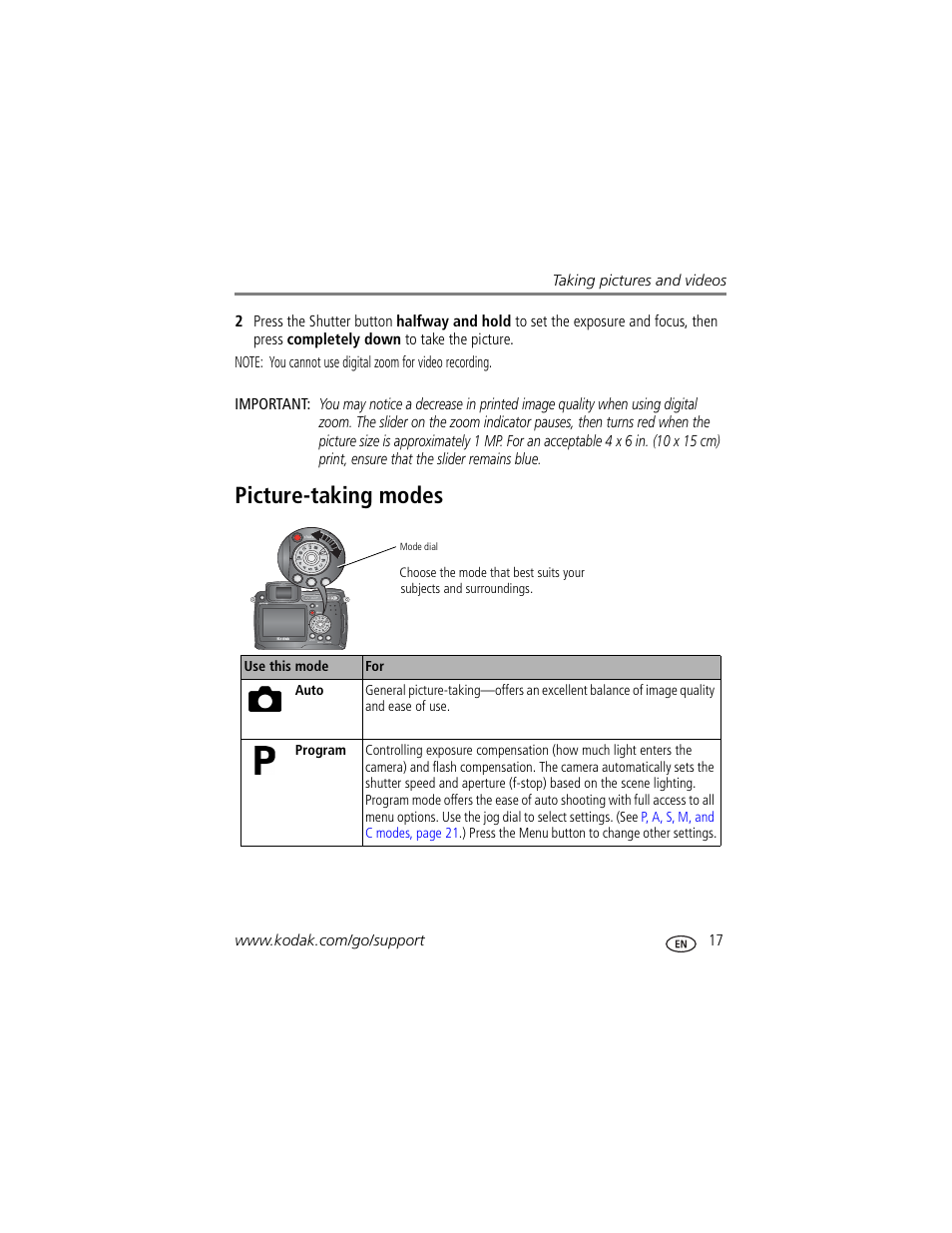 Picture-taking modes | Kodak Z7590 User Manual | Page 27 / 104