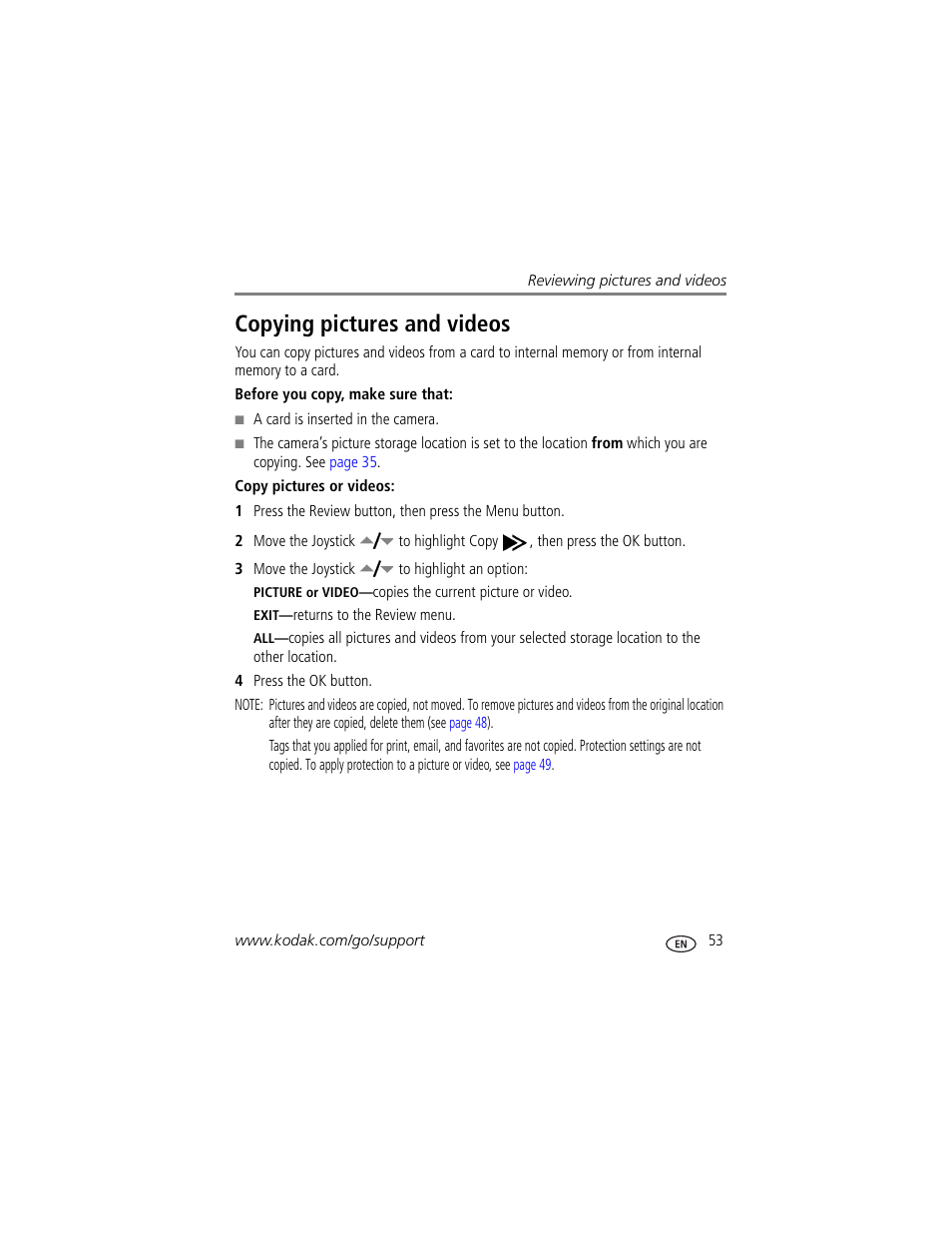 Copying pictures and videos | Kodak Z7590 User Manual | Page 63 / 104