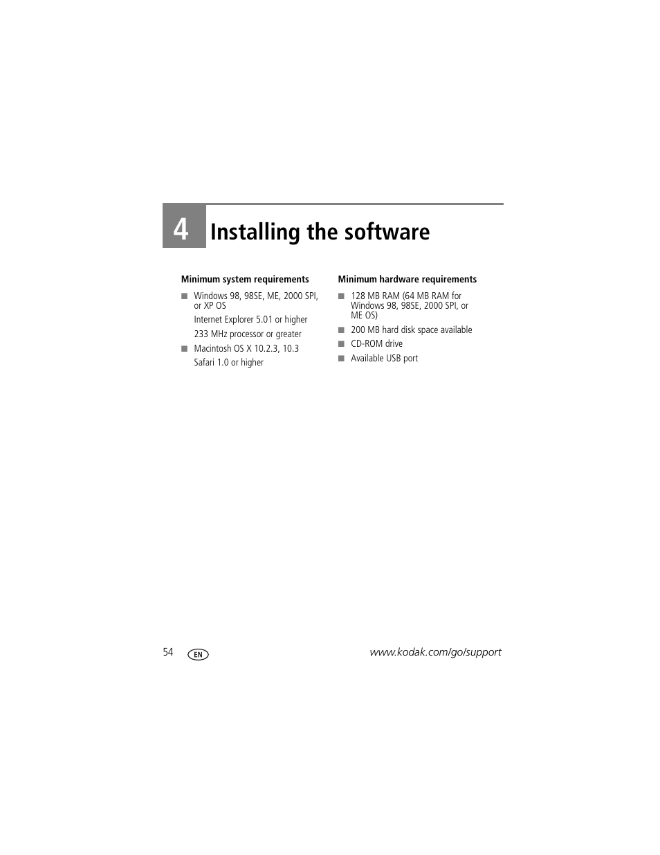 Installing the software, 4 installing the software | Kodak Z7590 User Manual | Page 64 / 104