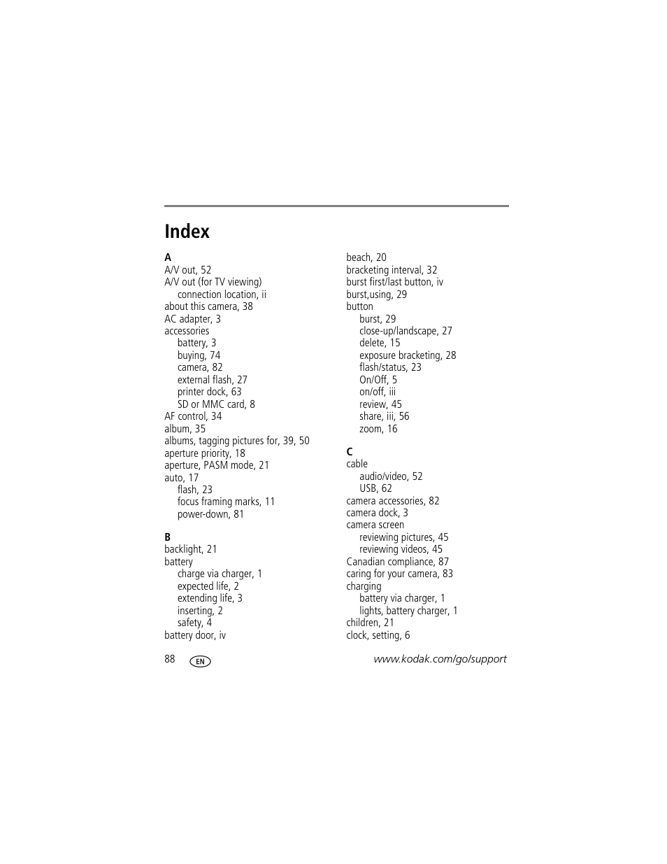 Index | Kodak Z7590 User Manual | Page 98 / 104