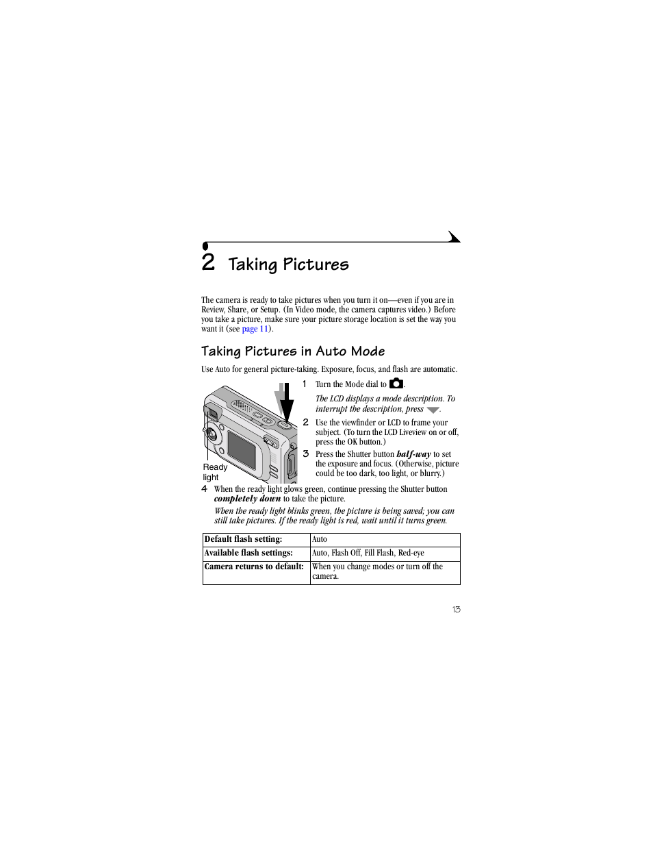 2 taking pictures, Taking pictures in auto mode, Taking pictures | Kodak LS443 User Manual | Page 25 / 122