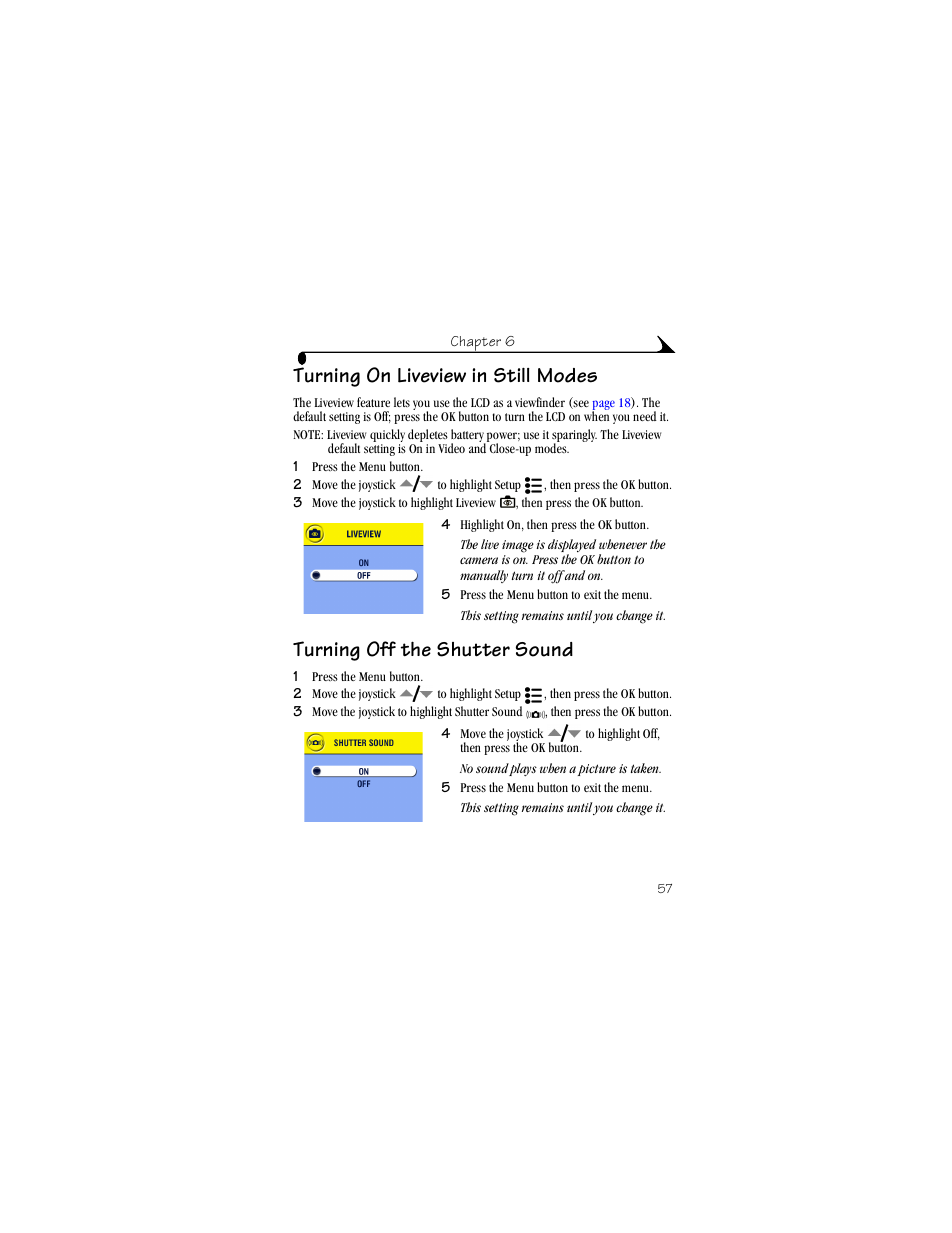 Turning on liveview in still modes, Turning off the shutter sound | Kodak LS443 User Manual | Page 69 / 122