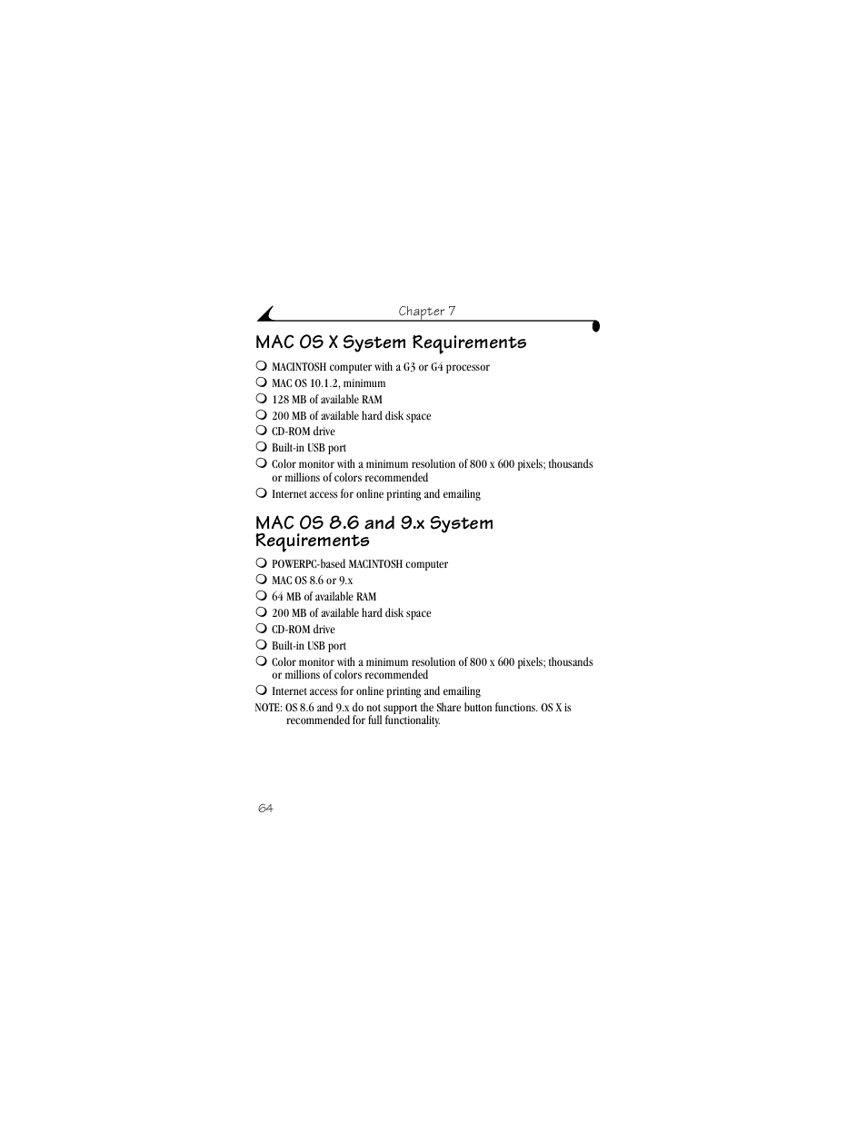 Mac os x system requirements, Mac os 8.6 and 9.x system requirements | Kodak LS443 User Manual | Page 76 / 122