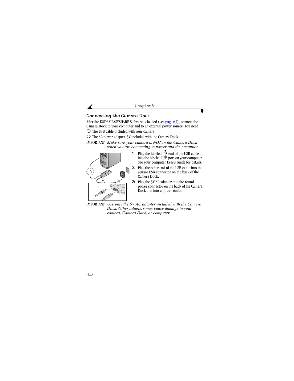 Connecting the camera dock | Kodak LS443 User Manual | Page 80 / 122