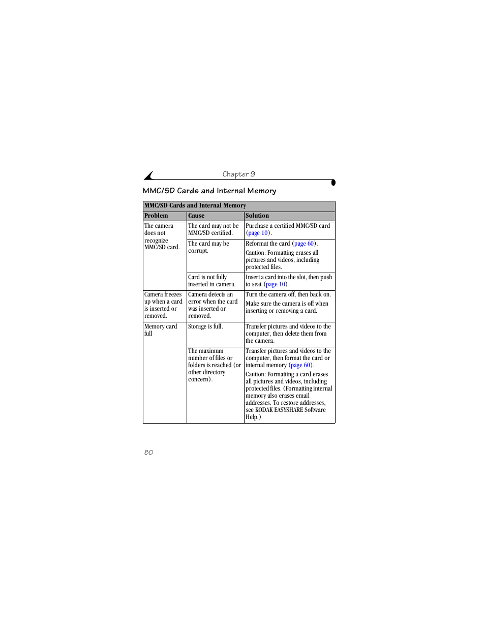 Mmc/sd cards and internal memory | Kodak LS443 User Manual | Page 92 / 122