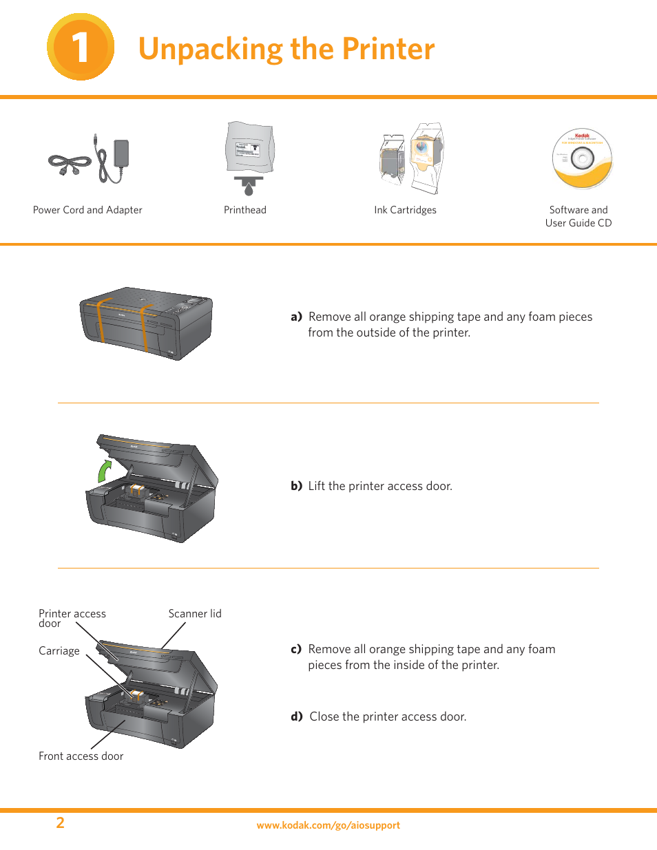 Unpacking the printer | Kodak ESP 5 User Manual | Page 2 / 16