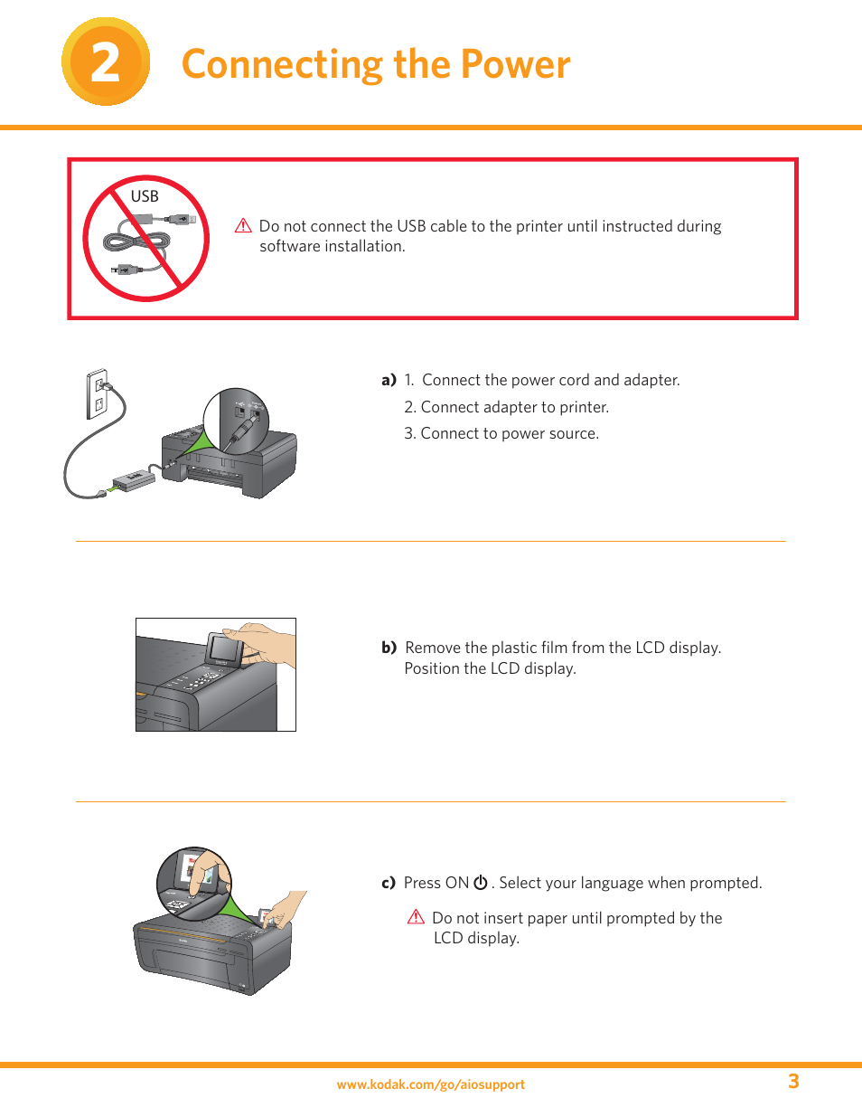 Connecting the power | Kodak ESP 5 User Manual | Page 3 / 16