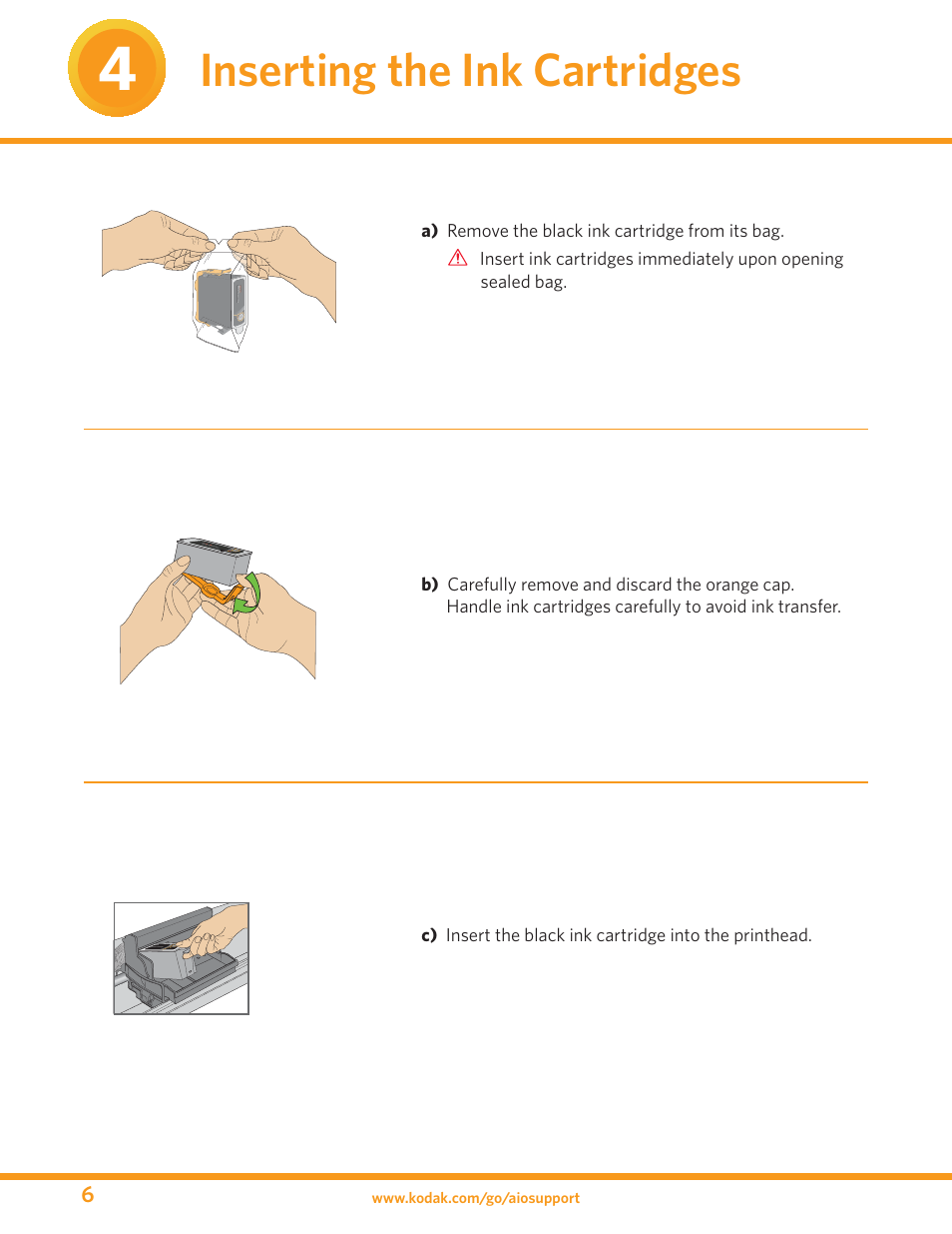 Inserting the ink cartridges | Kodak ESP 5 User Manual | Page 6 / 16