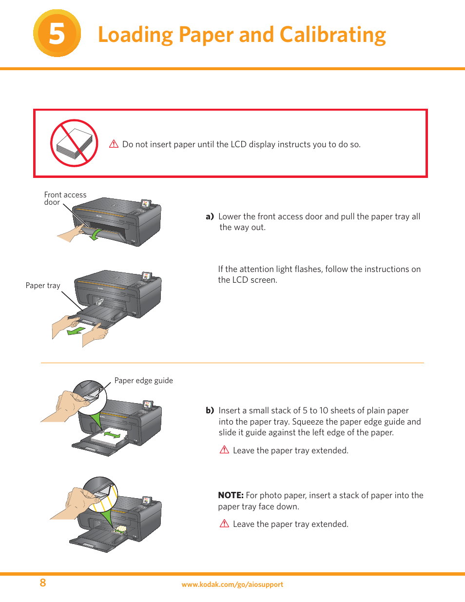 Loading paper and calibrating | Kodak ESP 5 User Manual | Page 8 / 16