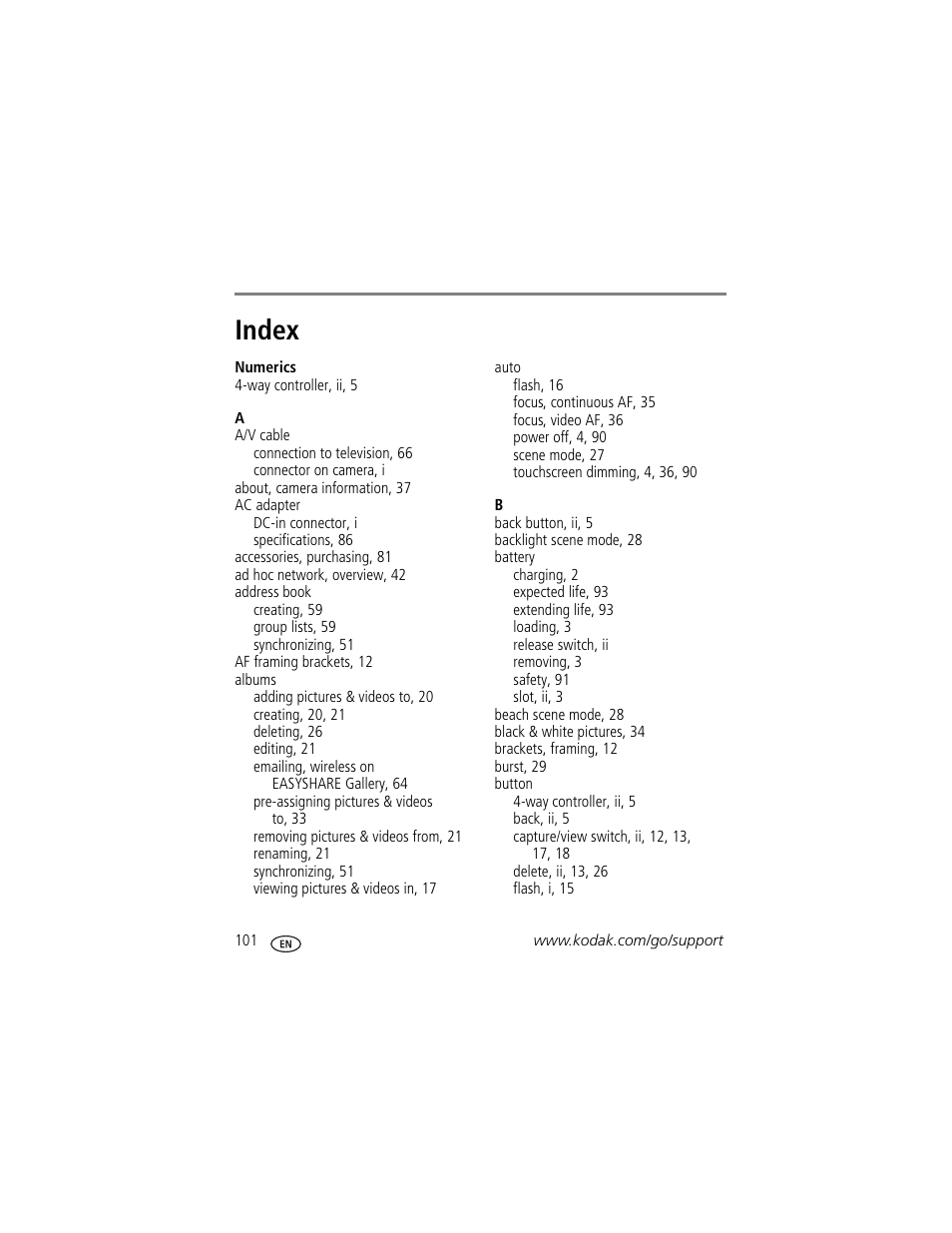 Index | Kodak 4 MP User Manual | Page 108 / 118