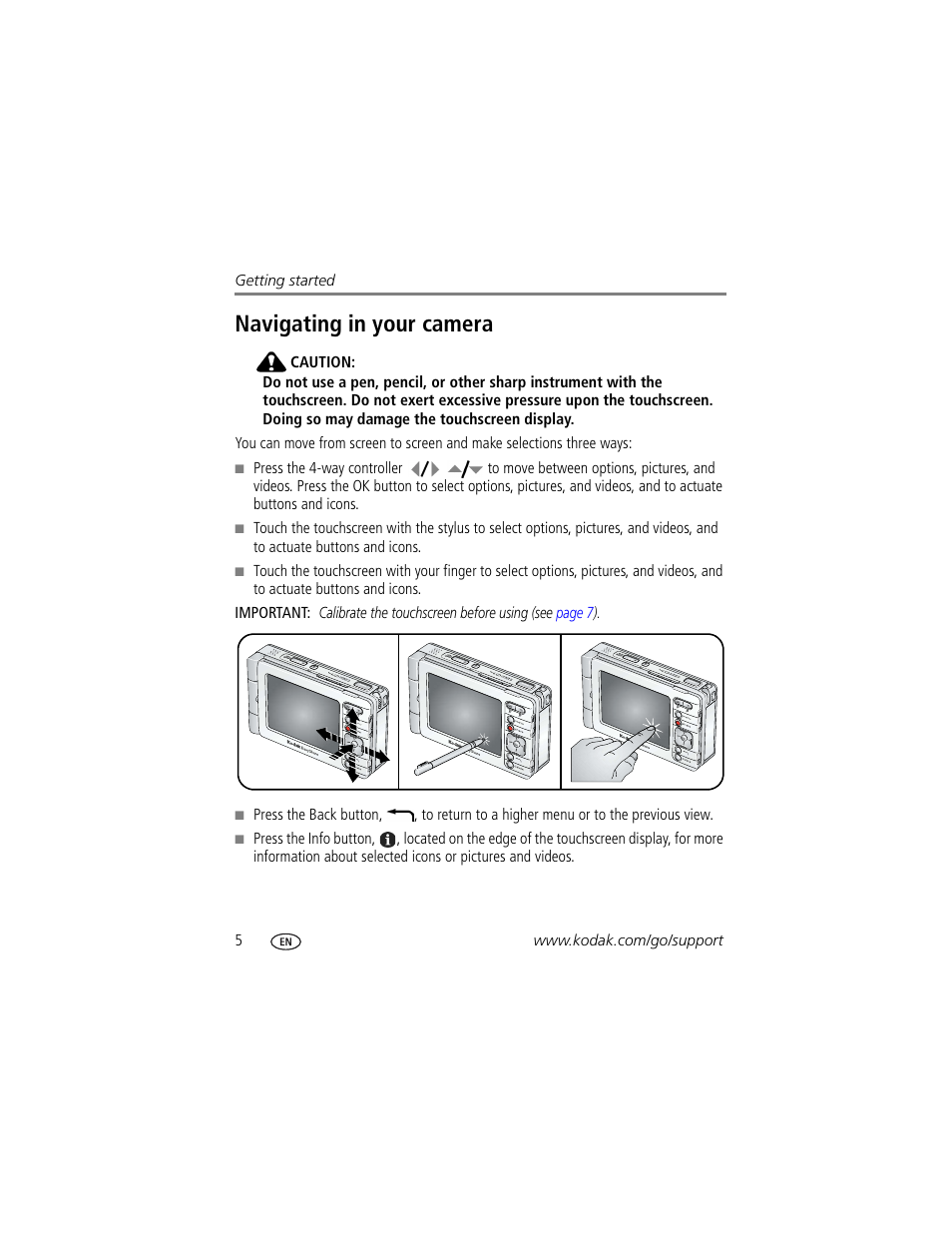 Navigating in your camera | Kodak 4 MP User Manual | Page 12 / 118